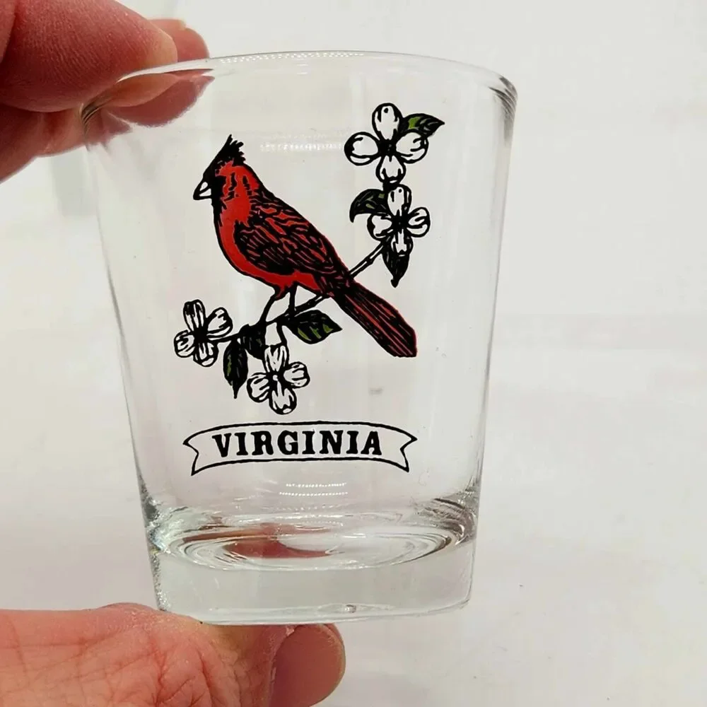 Virginia Red Cardinal on Branch Shot Glass Collectible Souvenir